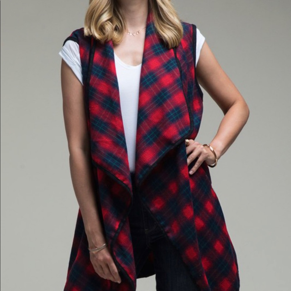 Buffalo Plaid vest Blanket Wrap Warm Tartan Checked Shawl With pockets